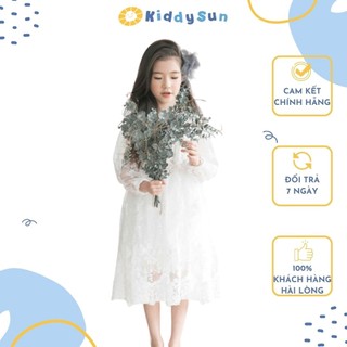 Váy bé gái công chúa dự tiệc Kiddy Sun ren trắng cao cấp mềm mát dành cho bé gái từ 2,3,4,5,6,7,8,9,10,11,12 tuổi[V01]