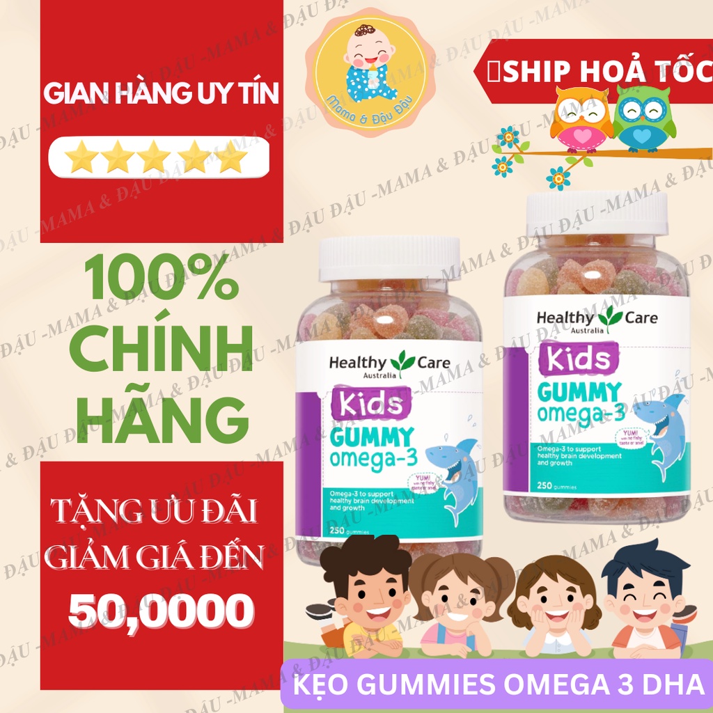 Kẹo Dẻo Kids Gummy Omega 3 Healthy Care cho bé thông minh sáng trí