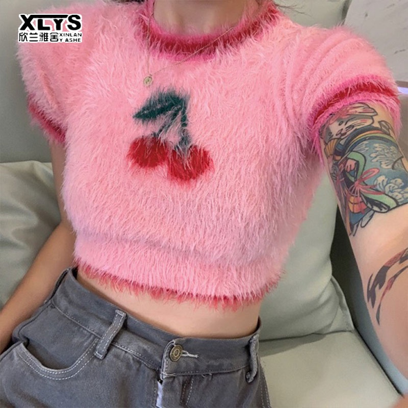 Áo thun XINLANYASHE dệt kim tay ngắn phong cách Hàn Quốc mới cho nữ