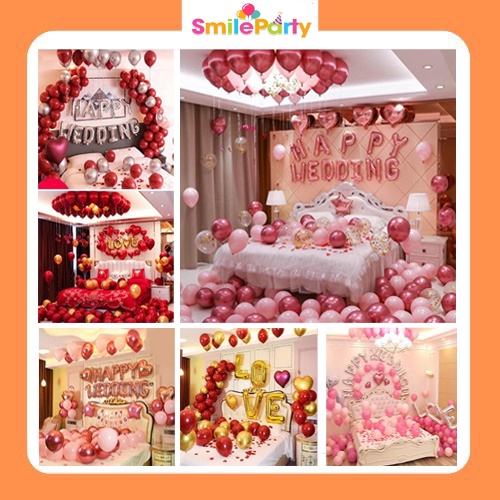 Set Bóng Trang Trí Phòng Cưới HOT 2023, Bóng Bay Trang Trí Phòng Cưới , Bóng Chữ happy Wedding