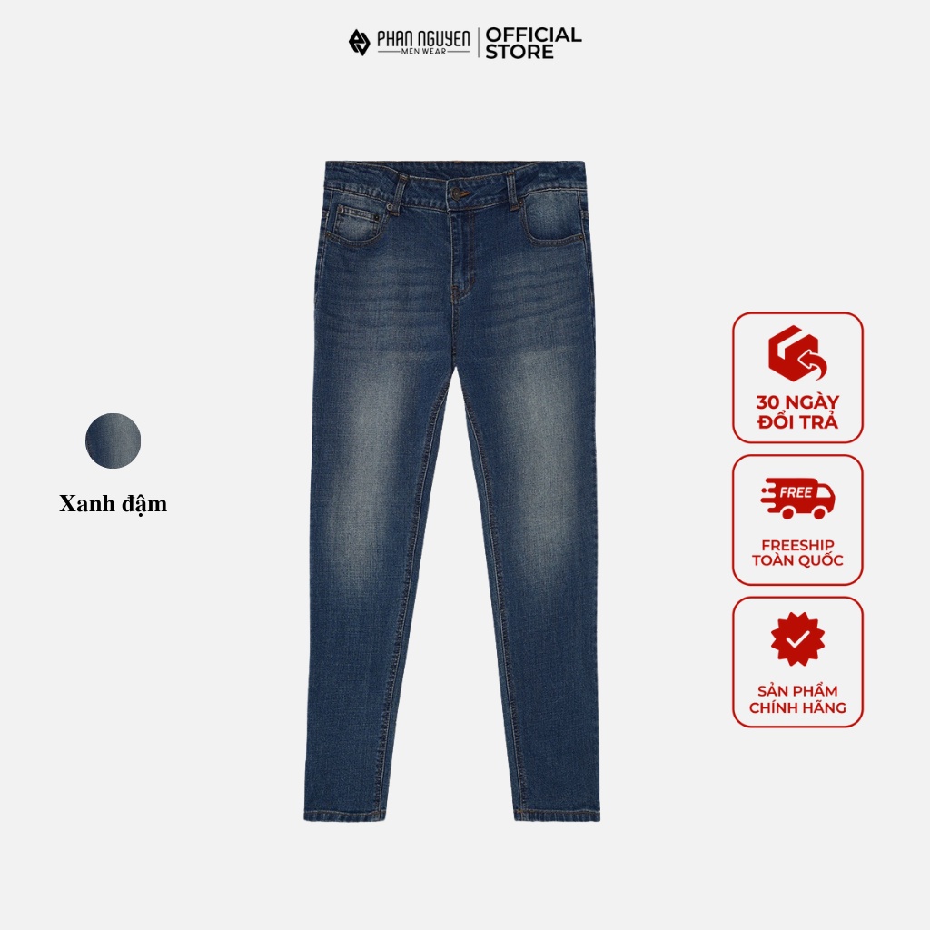 Quần jeans nam xanh cao cấp Phan Nguyễn, dáng dài, thiết kế hiện đại nam tính, chất liệu thoáng mát, co giãn tốt QBD.026