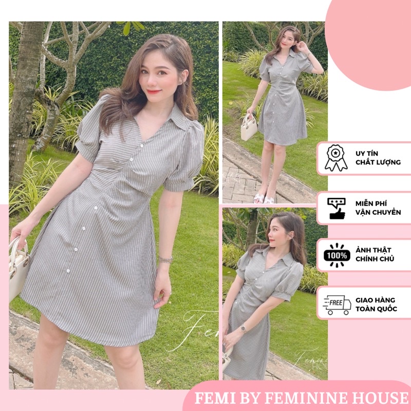 Đầm Cổ Sơmi sọc, váy sơmi, đầm sơmi, đầm công sở diện đi làm đi chơi