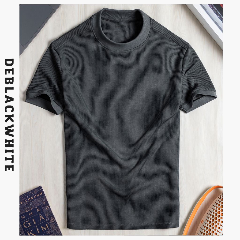 Áo Thun Nam Cổ Tròn Phông BLACK WHITE HP01 vải Cotton Hiven Xanh Grey Cao Cấp Co Giãn Dày Dặn