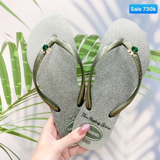 Dép kẹp nữ havaianas chính hãng nhũ rêu mix thỏ xanh