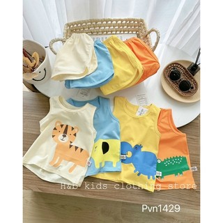 Bộ áo ba lỗ cotton, bộ áo ba lỗ sát nách hoạ tiết voi, cá sấu, hổ cho bé trai - 4 màu