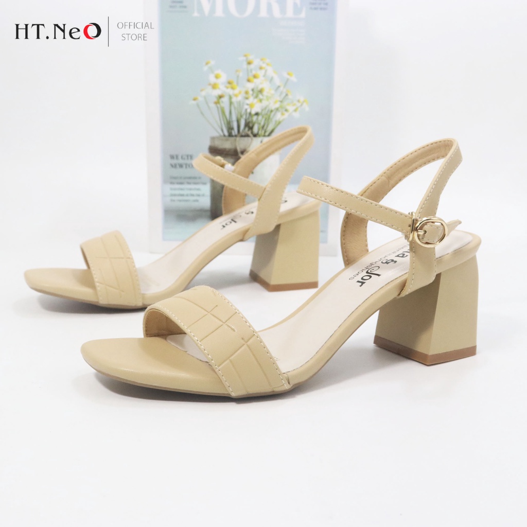Giày Sandal Nữ HT.NEO Da Thật Cao Cấp , Thiết Kế Quai Ngang ,Gót Vuông Cao 5cm ,Kiểu Dáng Basic Lịch Sự SD05