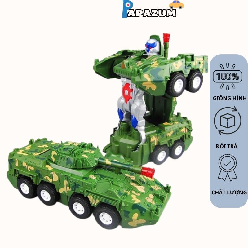 Đồ chơi trẻ em xe tăng biến hình robot tự động có đèn và nhạc papazum D4.079