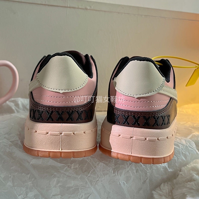 (sẵn 39)Giày sneaker thể thao nữ cổ thấp phối màu mũi tròn đế bằng thời trang nữ