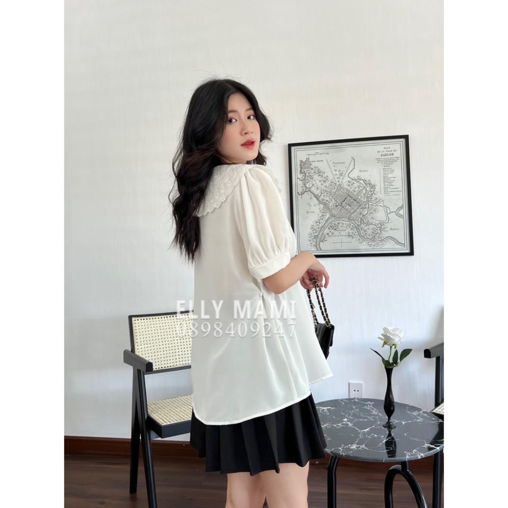 Áo Bầu , Big Size Cổ Thêu Bèo Tay Phồng Form Dễ Mặc , Mặc Thoải Mái Suốt Thai Kì &amp; Sau Sinh Thiết Kế