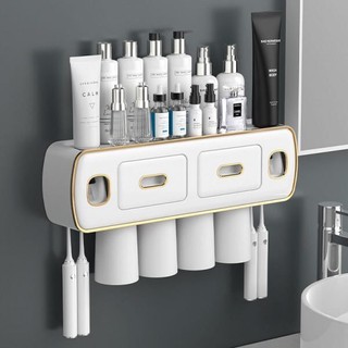 Kệ đựng kem đánh răng 4/3/2 cốc, 4 bàn chải đánh răng treo tường siêu dính trong nhà tắm giúp kháng khuẩn