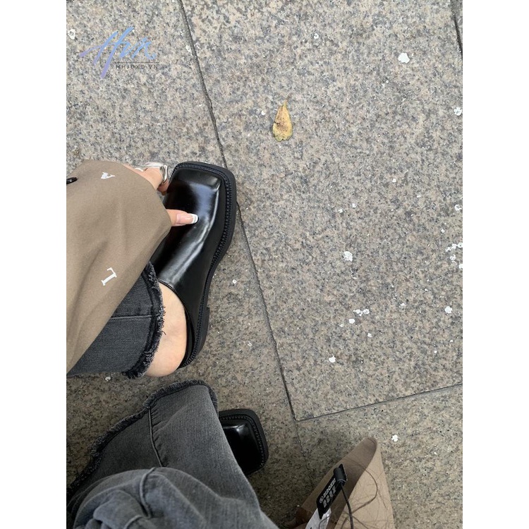 Giày Lười Da Mũi Vuông Đế Dày Phong Cách Anh Quốc Thời Trang Cho Nữ