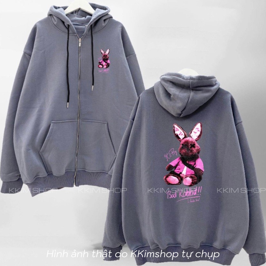 Áo HOODIE DÂY KÉO BAD RABBIT form rộng oversize, Áo KHOÁC Nỉ hoodie ZIP unisex Nỉ bông cao cấp