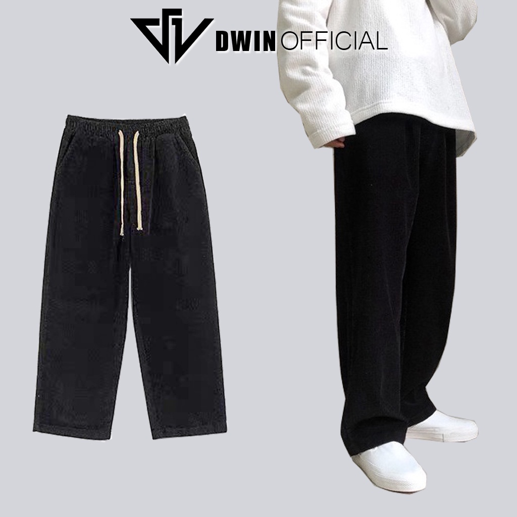 Quần nhung tăm dài ống rộng suông baggy nam nữ basic unisex Dwin