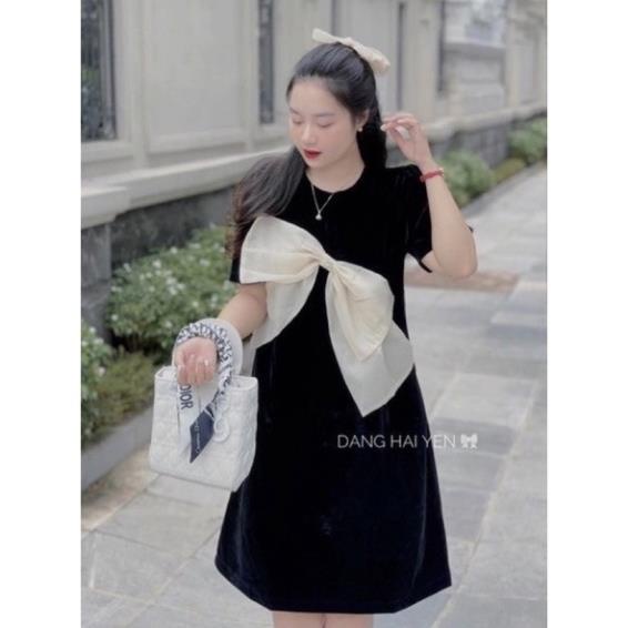 Váy bầu V20 - Đầm bầu Đũi Nơ Chéo Ngực Chất Đũi Mát From Rộng Đi Làm Đi Chơi