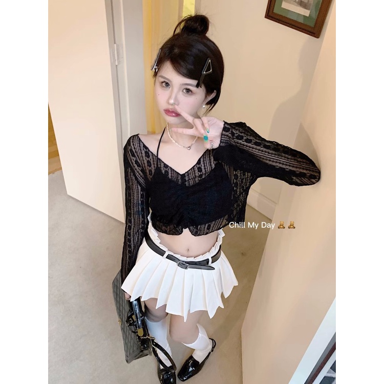 QKOOLE  Áo Thun Dài Tay Màu Nhuộm Cổ Thấp Thời Trang Mới Cho Nữ