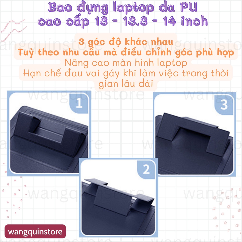 3 in 1 Bao da laptop Macbook Laptop Surface đa năng giá đỡ, lót chuột da PU cao cấp kiêm giá đỡ kệ đỡ laptop 13 14"