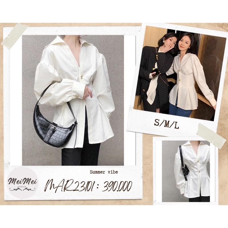 ✿мᴇι✿ Áo somi cottonpoly hai cúc kim loại chiết eo tà xẻ MAR23101