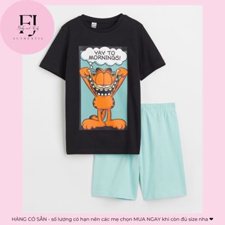 Bộ quần áo bé trai chính hãng HM, bộ quần áo thun đen xanh cho bé 8-10 tuổi Auth