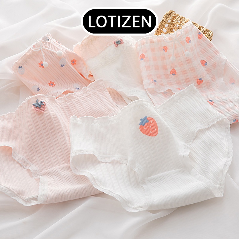 Quần lót nữ cotton gân tắm họa tiết quả dâu cute 345