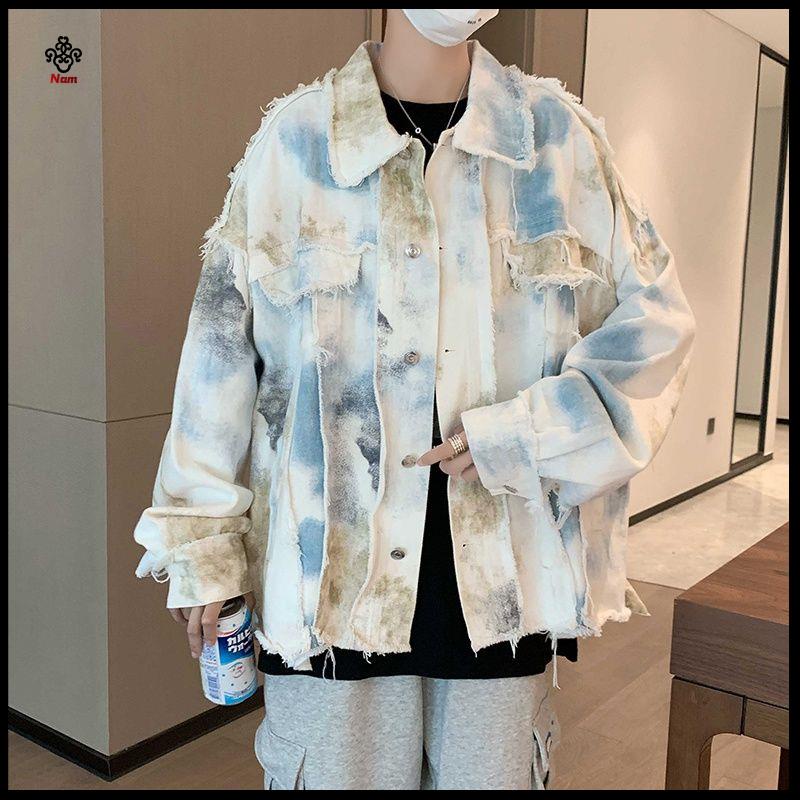 Chất lượng cao O kho C D nam B Ng Ch Y Áo Khoác Denim Nhuộm Màu Cho nam & Nữ#Áo Khoác Dáng Rộng Viền Lông Phong Cách Hong Kong Thời Trang 39; s