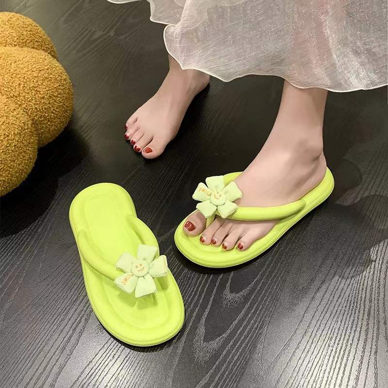 Dép cao su dép lê nữ dép xỏ ngón hoa dễ thương mặc bên ngoài đế dày