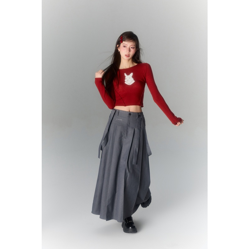 Áo Thun Ngắn Cổ Tròn Thêu Hình Thỏ Đáng Yêu