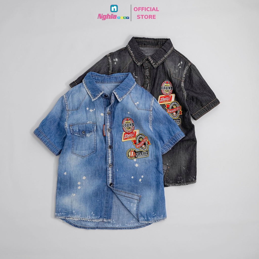 Áo sơ mi jean A642 tay ngắn NGHĨA BABY dành cho bé trai từ 10kg-30kg