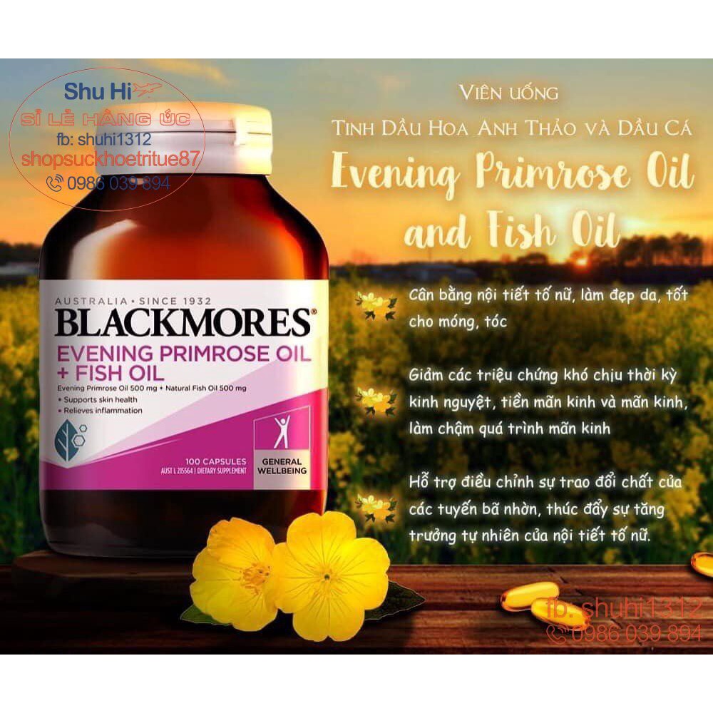 Viên uống tinh dầu hoa anh thảo và dầu cá blackmores evening primrose oil, fish oil 1000mg 100 viên Úc