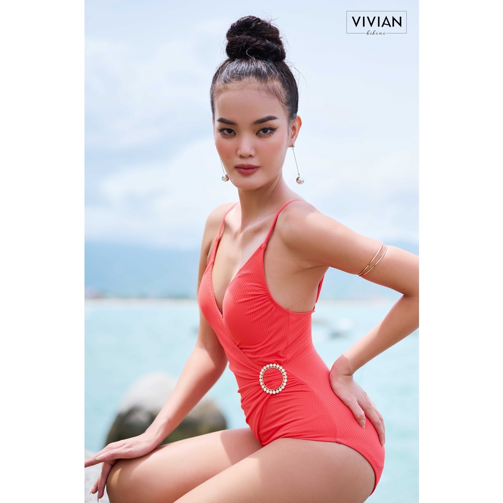 Đồ bơi nữ cao cấp 𝐕𝐈𝐕𝐈𝐀𝐍 dạng một mảnh cổ V, có đai cách điệu - màu Cam - VS169_OR