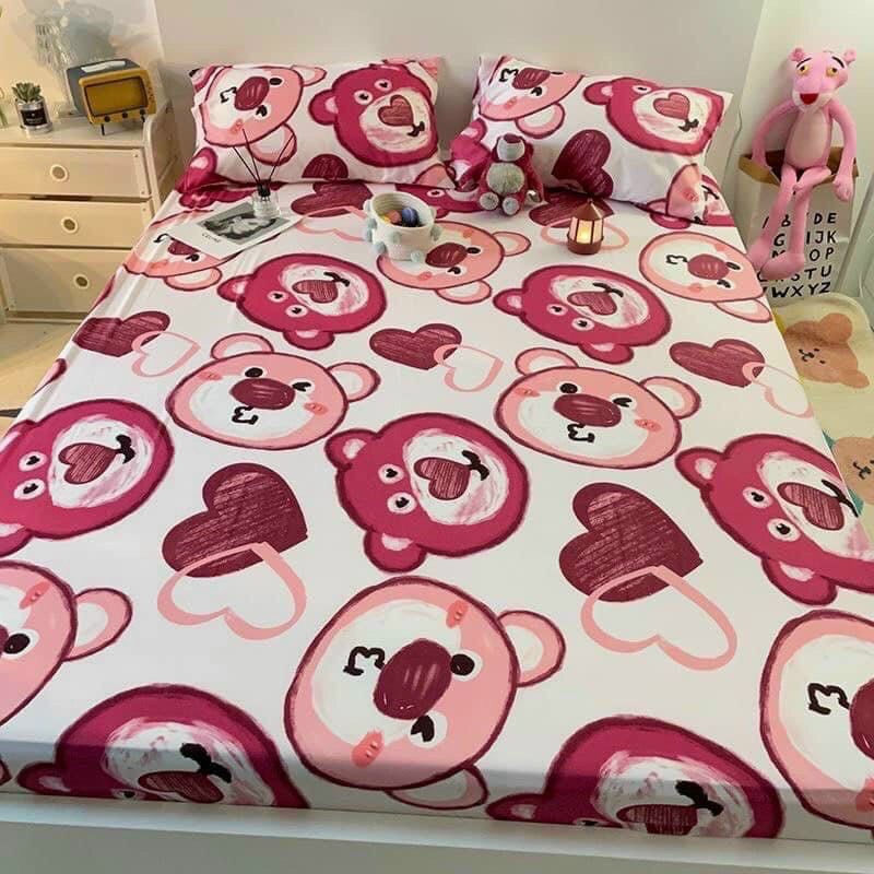 Drap giường cotton 4 món cao cấp LANARA, Bộ ga gối trải giường nhiều màu sắc đẹp