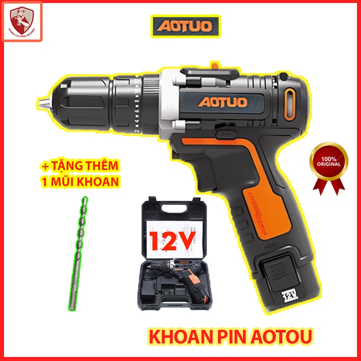 [TẶNG MŨI KHOAN] Máy khoan, bắt vít Aotuo pin 12V đảo chiều, khoan gỗ, inox, Auto, Autu. Aotu, Aoto, Máy khoan mini