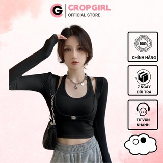 Áo croptop nữ cổ yếm CROPGRIL tay dài phối khuyên ngực tôn dáng chất vải thun gân dày dặn co giãn tốt ADT29