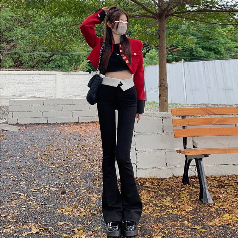 Quần ống loe cạp gấp ,chất vải umi mềm mịn,mặc cực đẹp K3