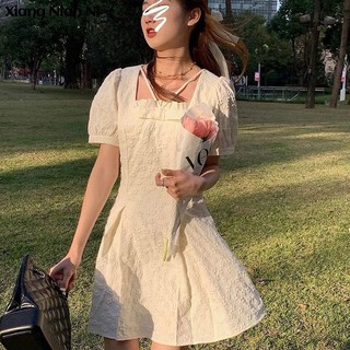 Xiang Nian Ni Đầm Dáng Chữ A Cổ Vuông Tay Phồng Thời Trang Mùa Hè 2024 Phong Cách Pháp Cổ Điển