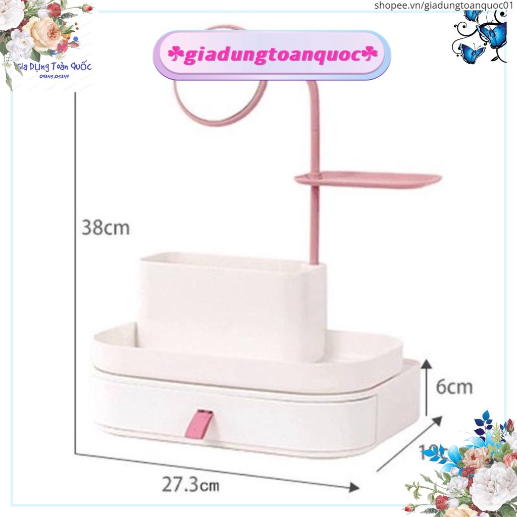 Kệ mỹ phẩm nhiều ngăn kéo tiện dụng, có kèm gương tròn
