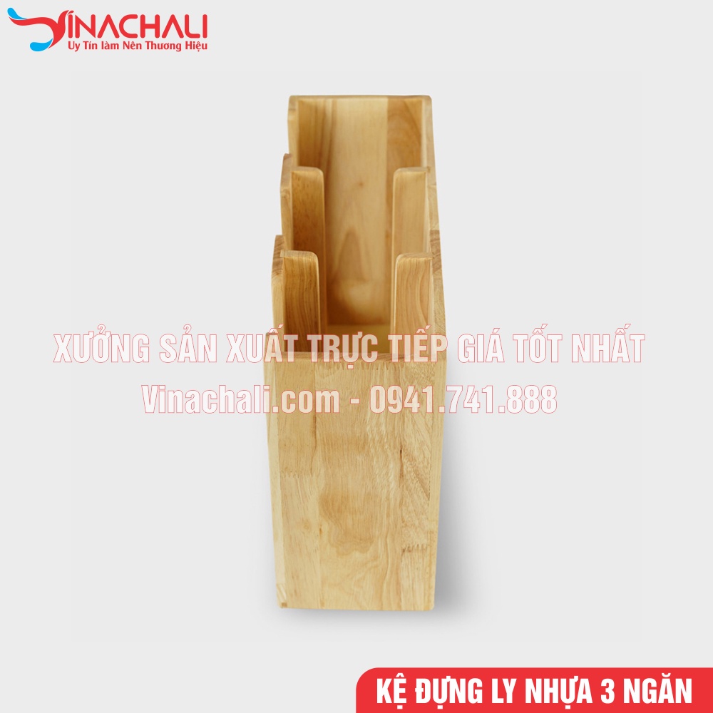 Khay Đựng Ly, Kệ Đựng Ly Nhựa, Ly Giấy, Cốc Giấy Trà Sữa 3 Ngăn - Gỗ Tự Nhiên Cao Cấp