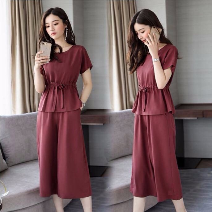 SÉT BỘ CÁT HÀN RÚT EO ỐNG RỘNG DÀNH CHO NỮ
