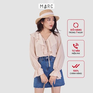 Áo kiểu nữ MARC FASHION nhấn bèo cổ cột dây tay dài FASH023721