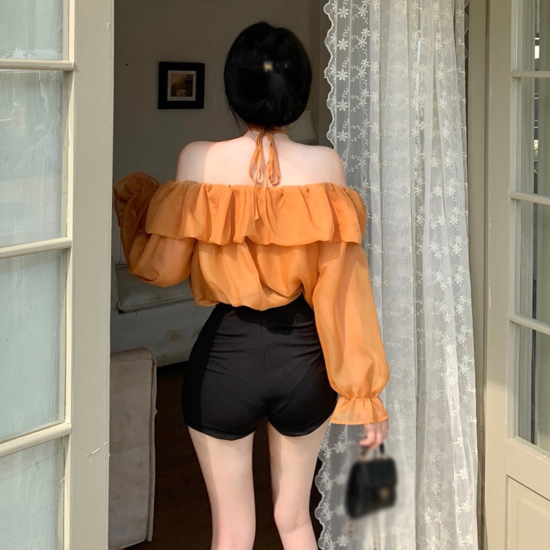 Áo Sơ Mi Chiffon Tay Dài Trễ Vai Màu Sắc Trơn Dáng Ôm Trẻ Trung Quyến Rũ Dành Cho Nữ