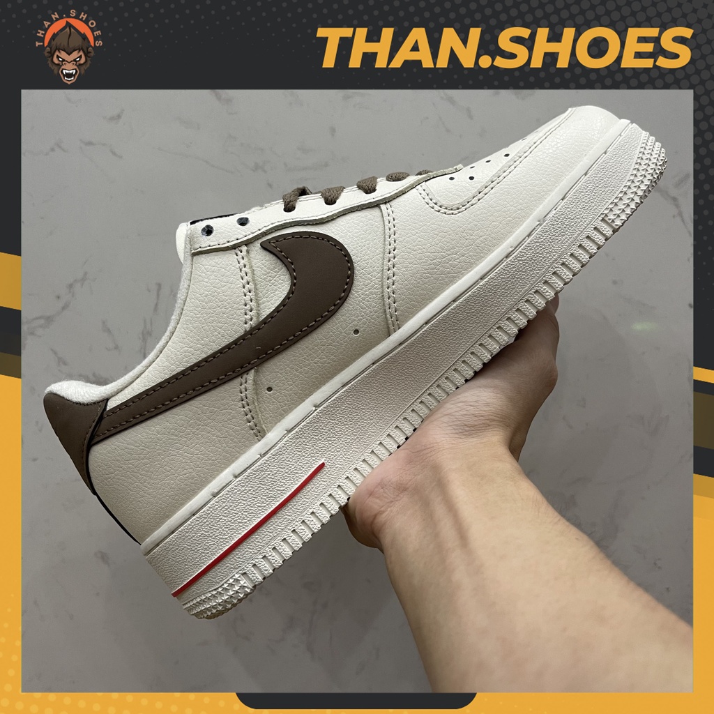 Giày Air Force 1 Low Premium White Brown, AF1 Móc Nâu - Than.Shoes