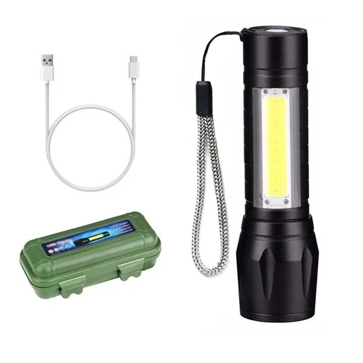 Đèn Pin Mini T1 POLICE 3 Chế Độ Siêu Sáng Có Zoom Chống Nước Kèm Hộp Và Dây Sạc Tiện Lợi