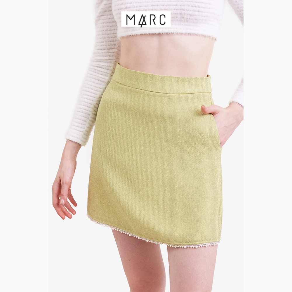 Váy nữ MARC FASHION bố mini form A viền ngọc trai FANT020323