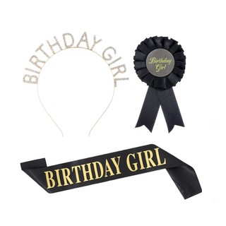 Combo 3pcs sash& hb birthday girl đen - Chu.party