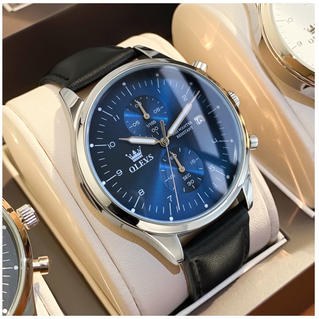 OLEVS 2880 Đồng hồ nam chính hãng, Bấm giờ ChronoGraph, Lịch ngày, Chống nước,  Dạ quang kim và dạ quang số