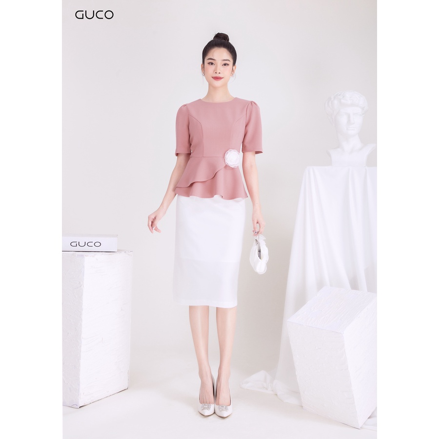 Áo kiểu peplum kết hoa A263 GUCO Hồng