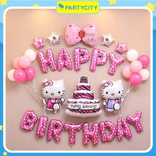 Combo Bong Bóng Trang Trí Sinh Nhật Chủ Đề Hello Kitty Dành Cho Bé Gái