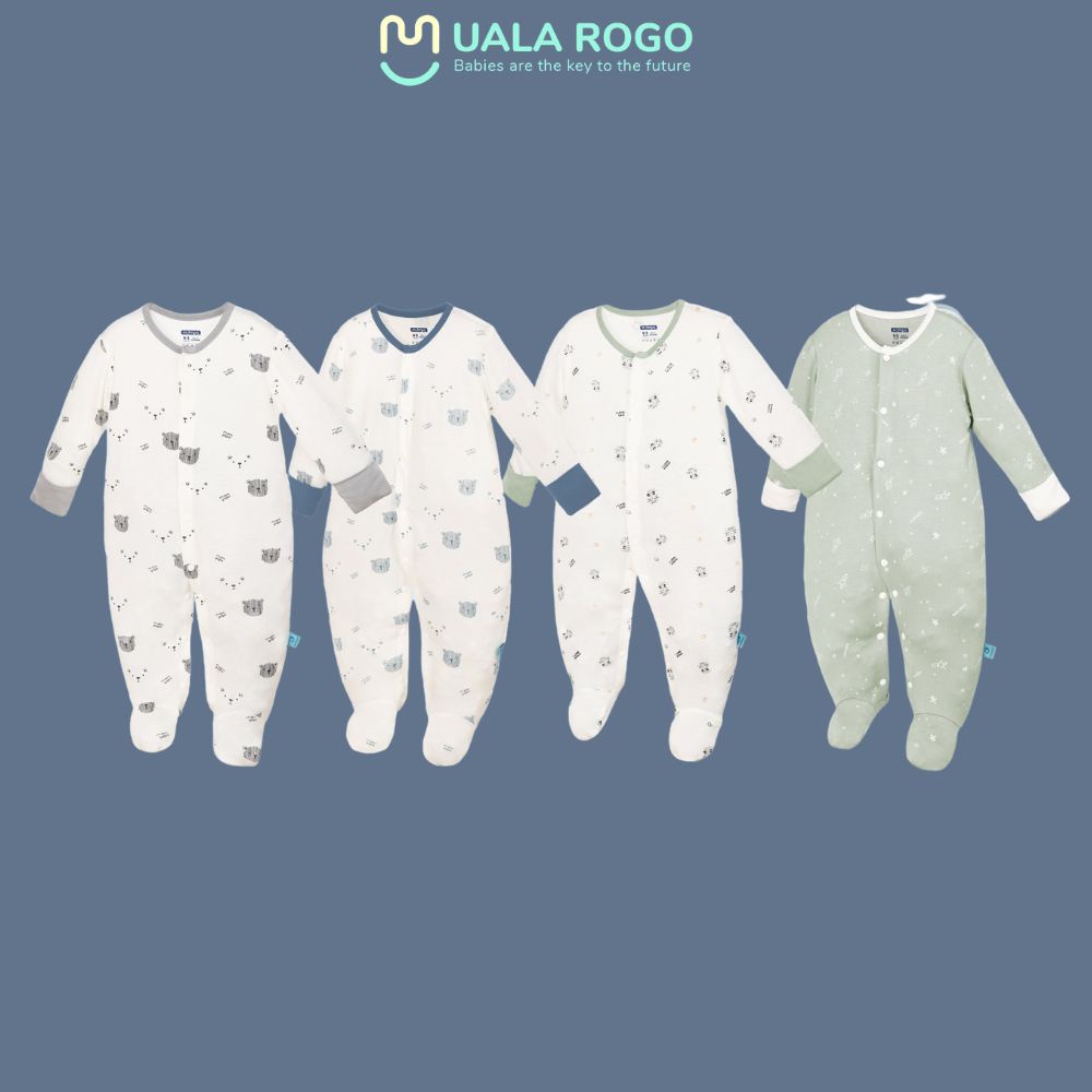 Bộ Bodysuit chùm chân liền thân Mompa 0-9 tháng vải sợi tre co giãn cúc giữa mềm mịn 311