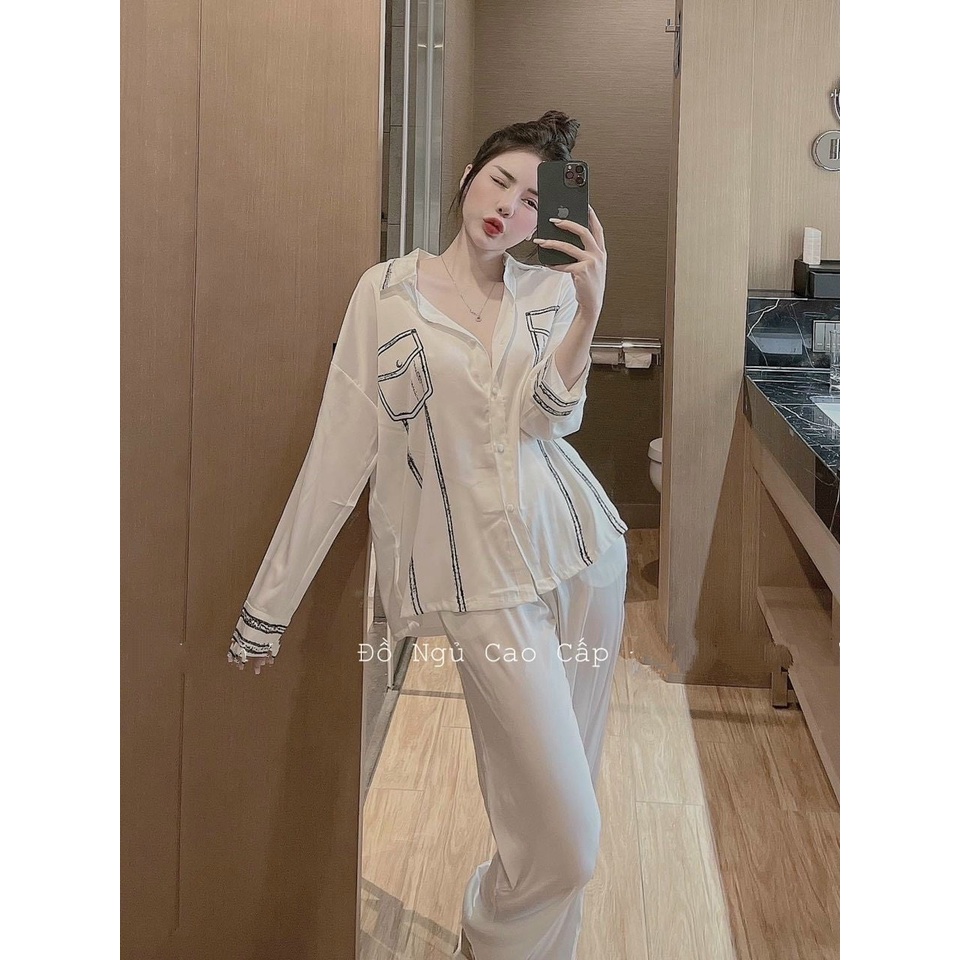 Đồ bộ pyjama cổ sơmi chất liệu gấm xước phong cách quảng châu sang xịn mịn | BigBuy360 - bigbuy360.vn