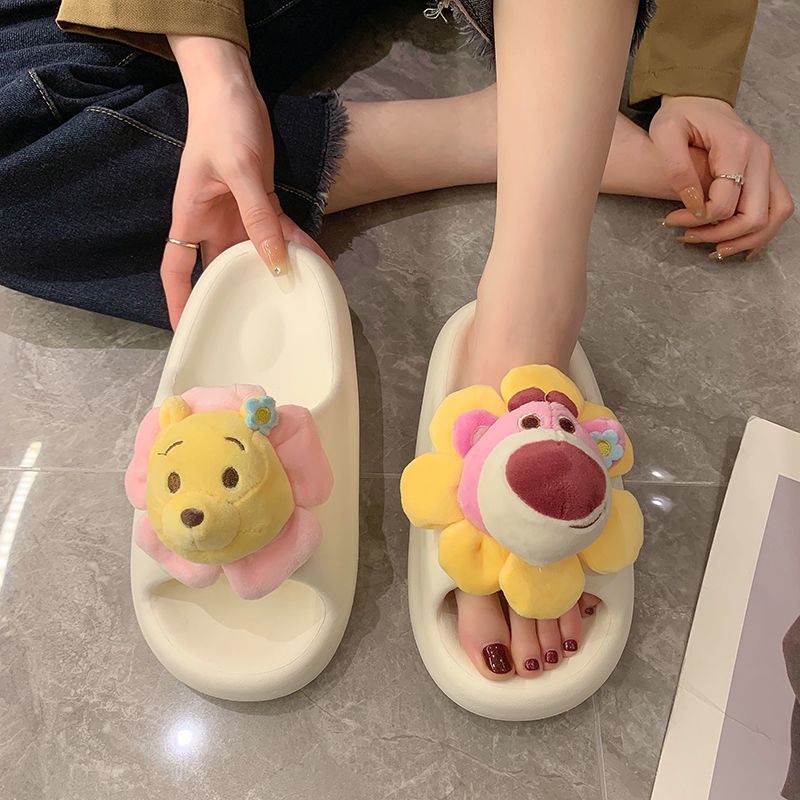 Dép gấu dâu dép bánh mì Dép lê dép quai ngang chống trượt đế dày nữ