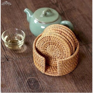 Bộ 6 lót ly kèm khay các kích thước 8,10,13,16,18cm, lót nồi bằng mây guột, lót decor lọ hoa, bàn ăn trang trí chụp ảnhh